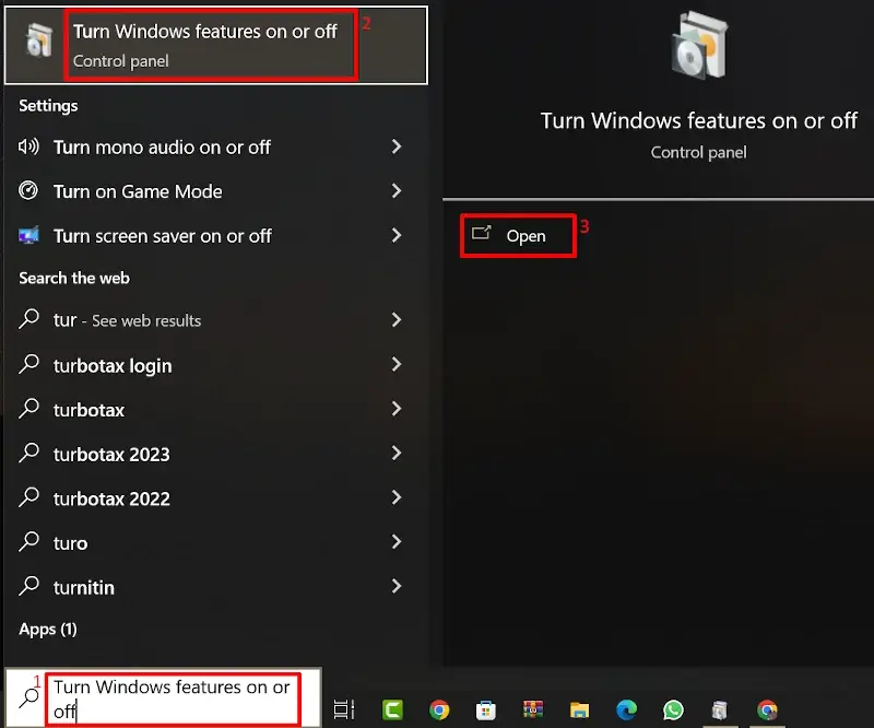 Turn Windows Features