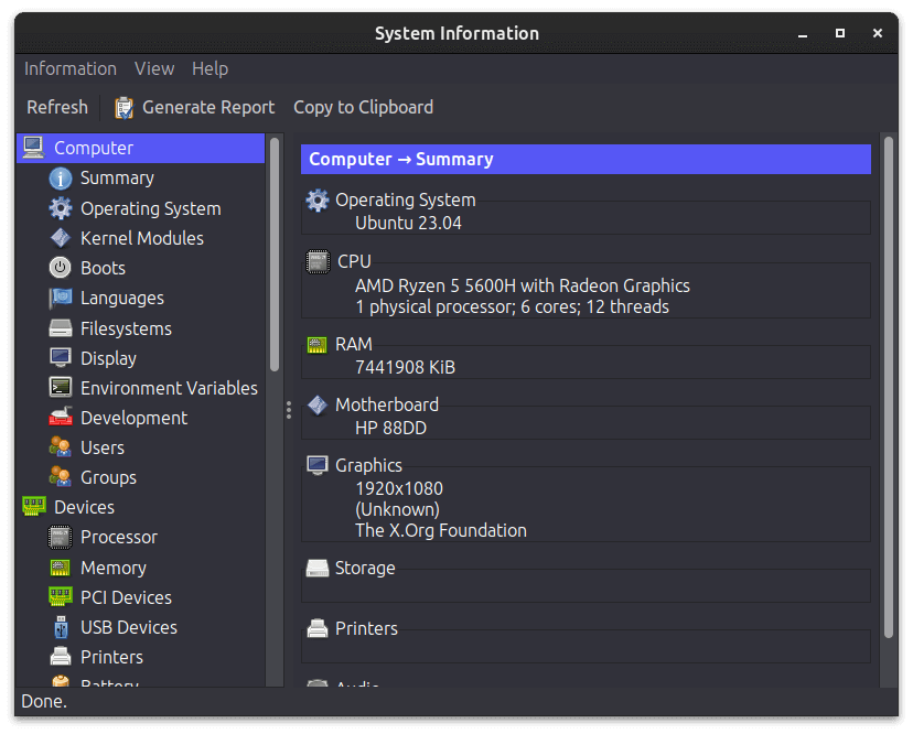 hardinfo - System Profiler and benchmark Tool