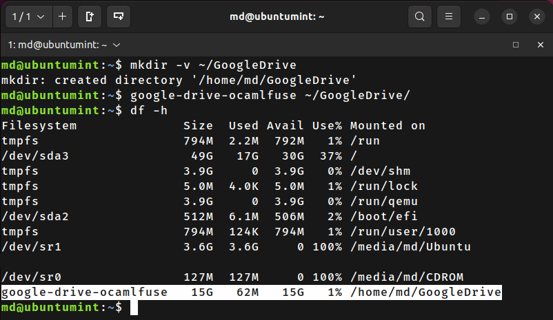 Check Google Drive Mount in Ubuntu