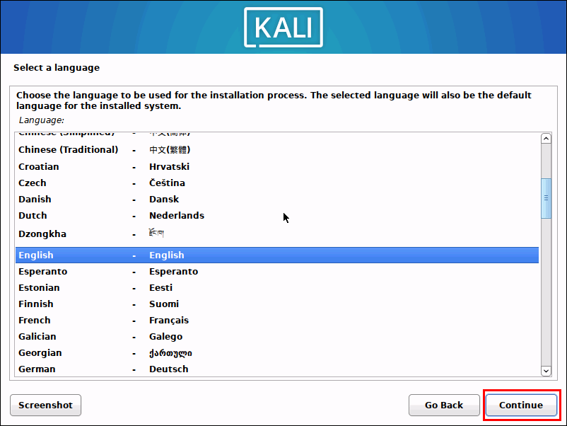 Choose Install Language