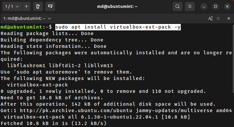 Install VirtualBox Extension Pack on Ubuntu