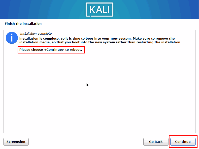 Kali Linux Installation Finished