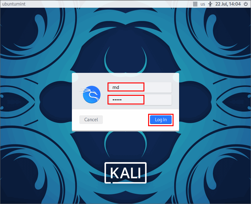 Kali Linux Login