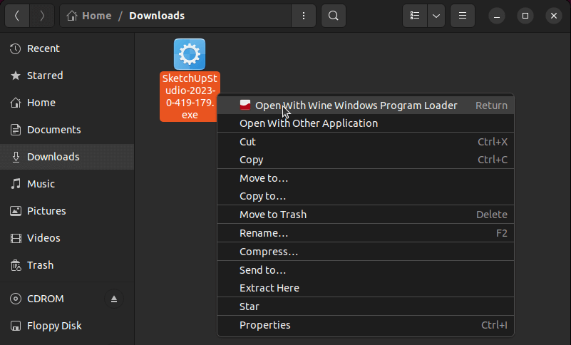 Open Sketchup Installer with Wine