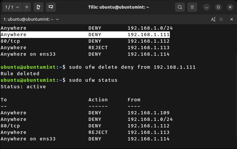 Unblock IP Address in UFW