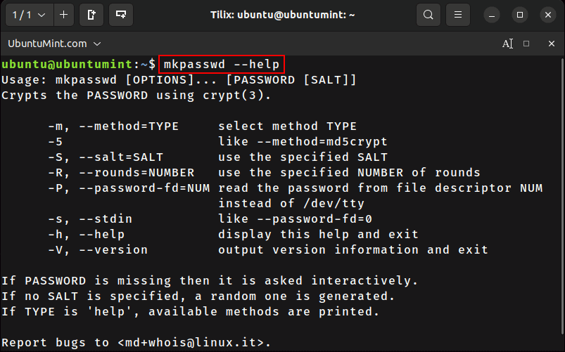 mkpasswd Command Help