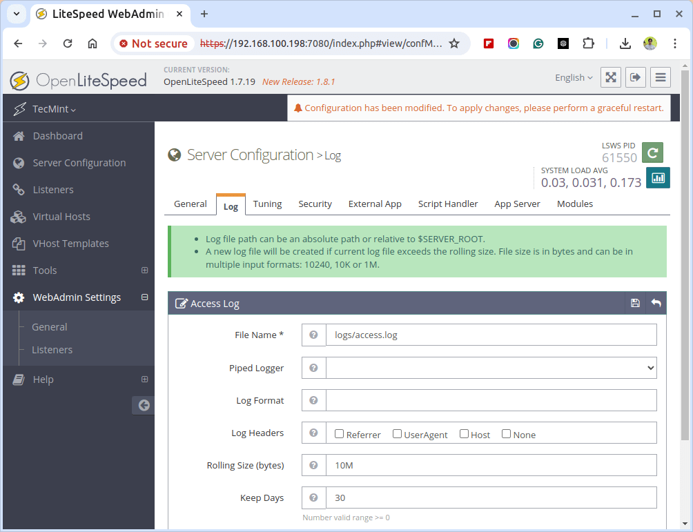 Configure OpenLiteSpeed Logs