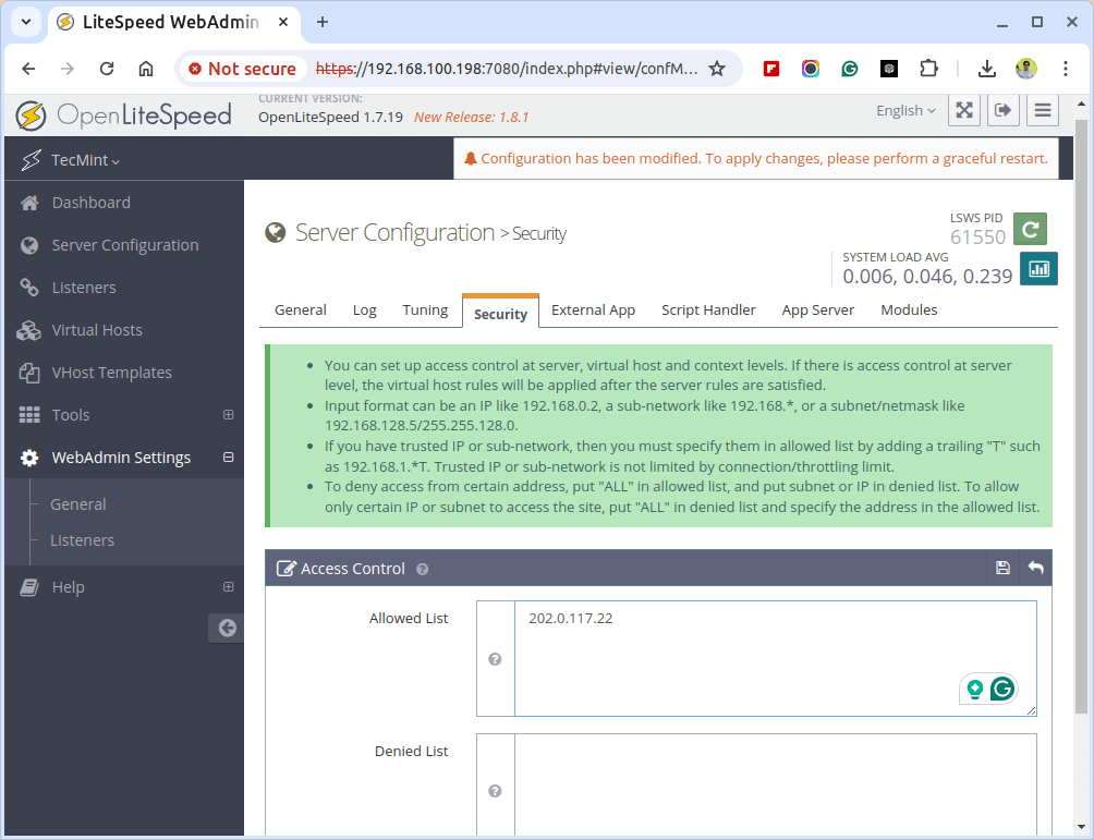 Limit OpenLiteSpeed Access