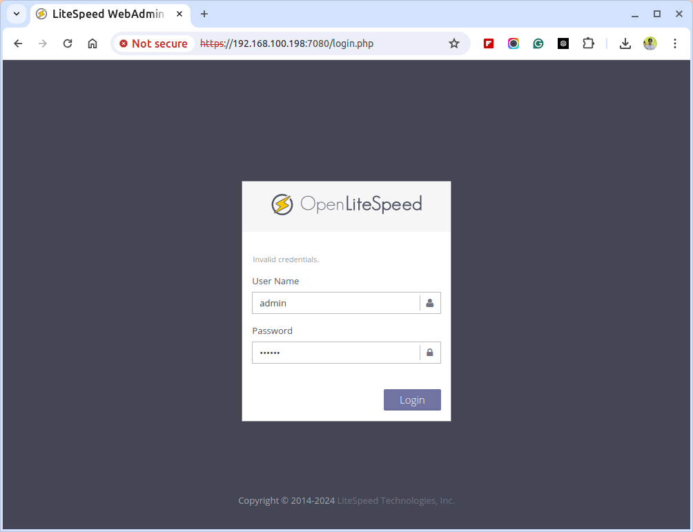 OpenLiteSpeed Admin Login